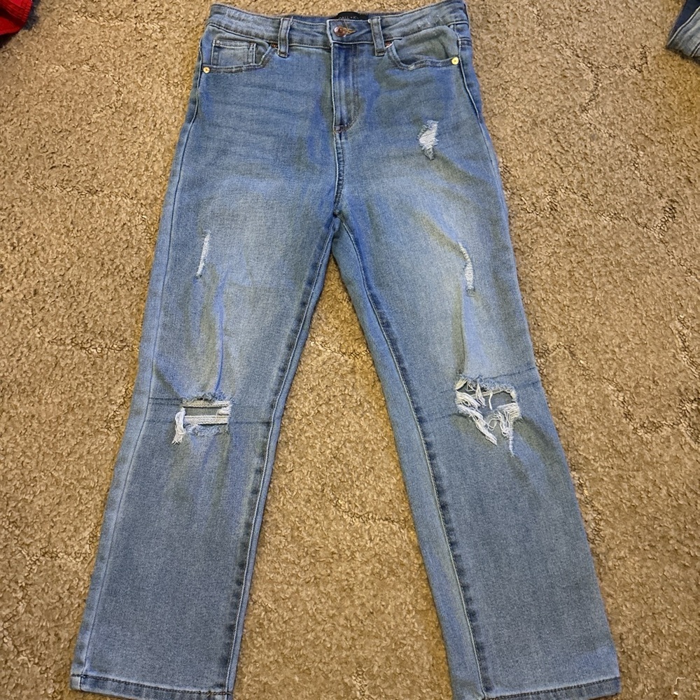 Kendall & Kylie Blue Straight Leg Jeans with Distressed Details